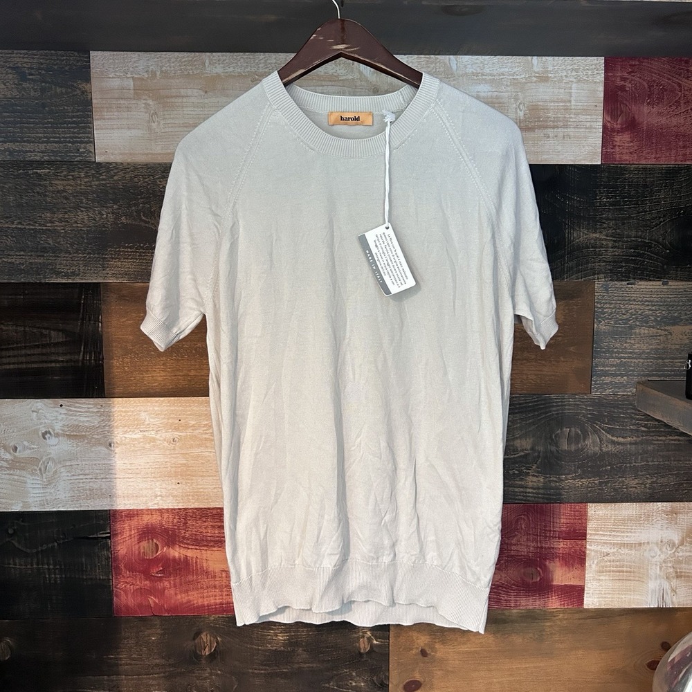 NWT Harry Rosen Harold Knit T Shirt Cotton Size 50 Italy Grey Beige 40